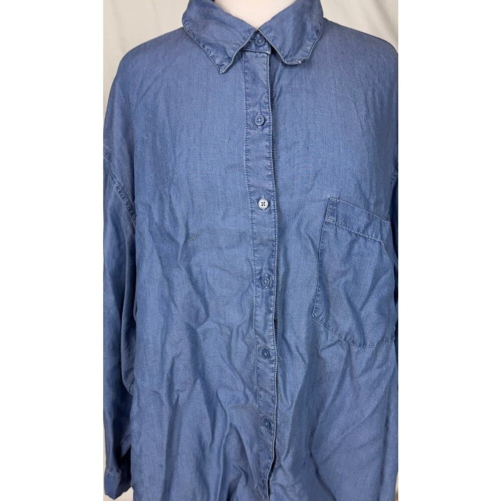 Terra & Sky 3X Blue Button Front Chambray Shirt 100% Lyocell - Picture 4 of 10